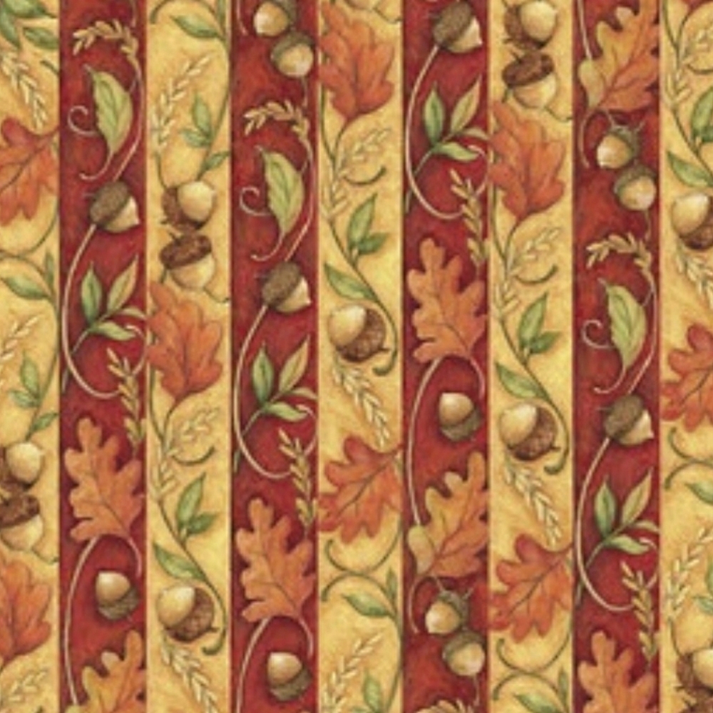 Acorn Leaf Stripe Fabric, Approx 27" x 44", New